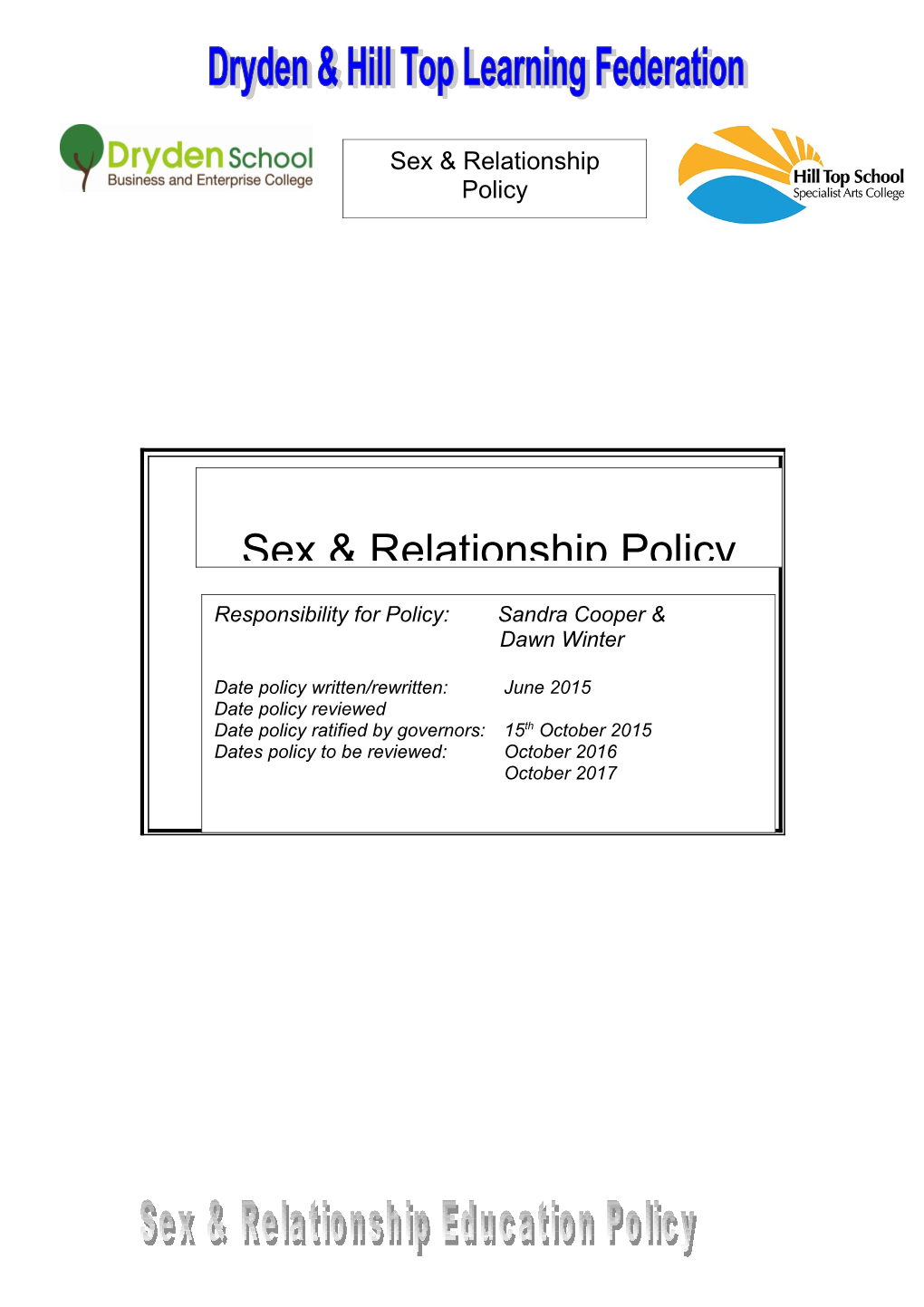 Federation Sex and Relationship Education Policy