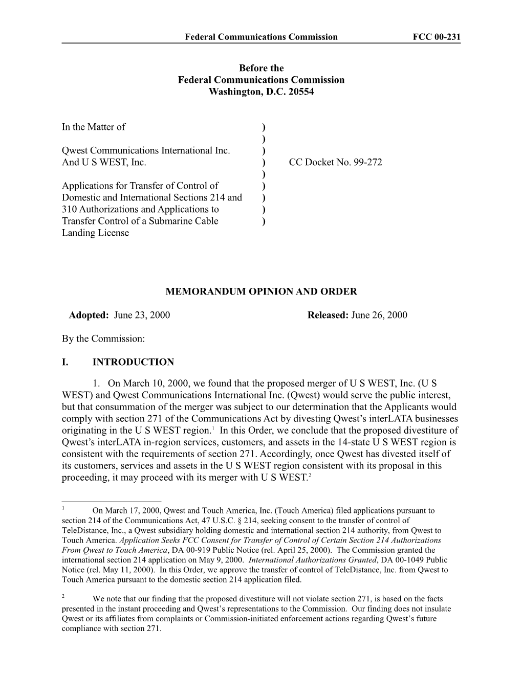 Federal Communications Commission FCC 00-231