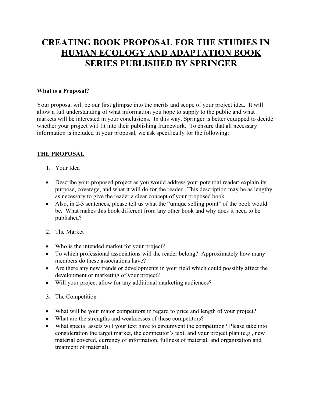 Creating Book Proposal for the Studies in Human Ecology and Adaptation Book Series Published