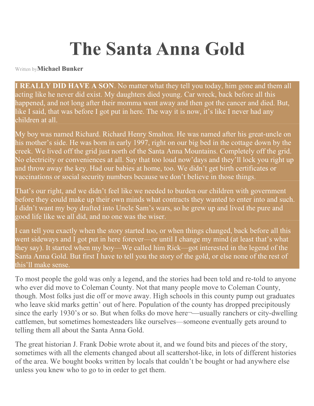 The Santa Anna Gold