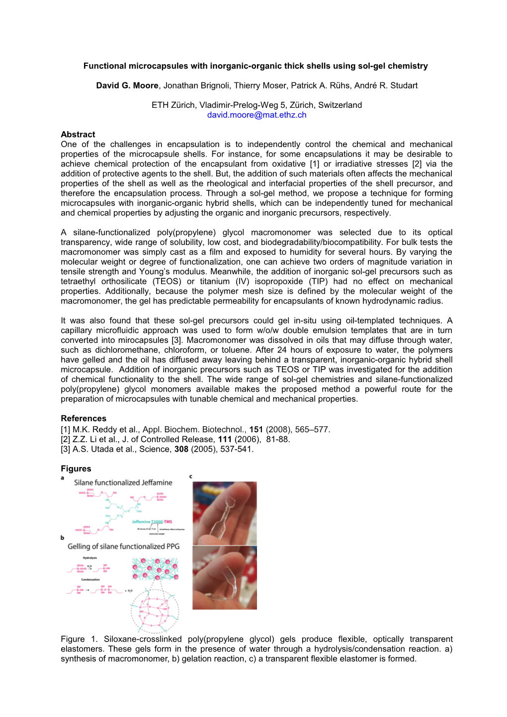 Functionalmicrocapsules with Inorganic-Organic Thick Shells Using Sol-Gel Chemistry