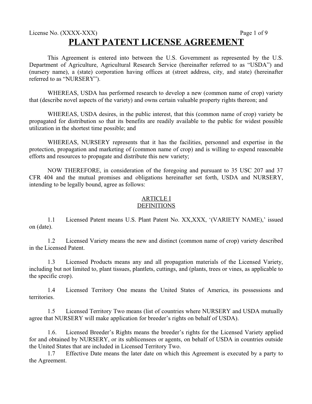 License No. (XXXX-XXX)Page 1 of 9