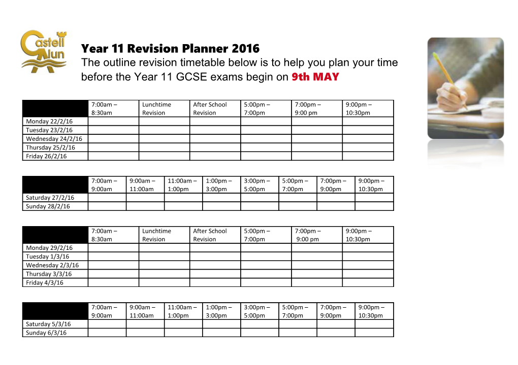 Year 11 Revision Planner 2016