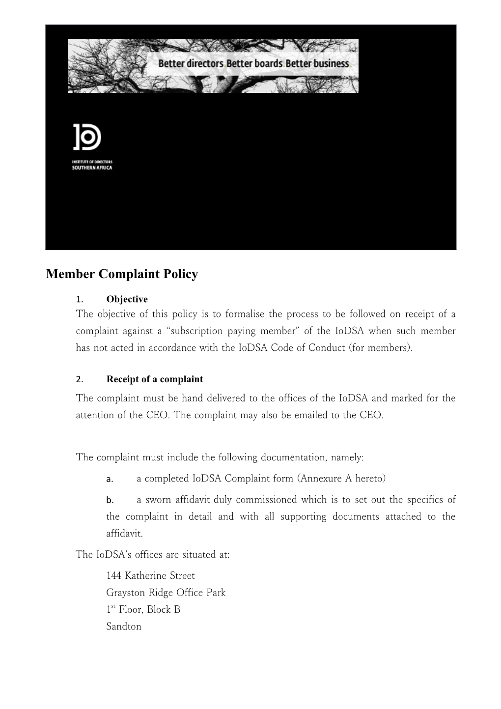 Member Complaint Policy