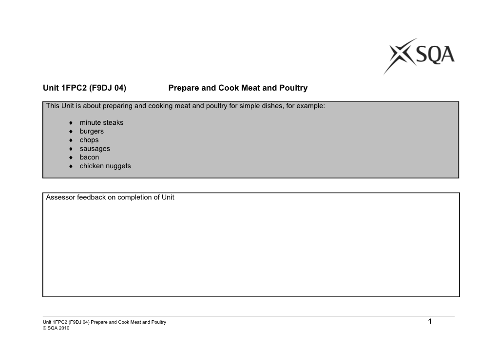 Unit 1FPC2 (F9DJ 04)Prepare and Cook Meat and Poultry