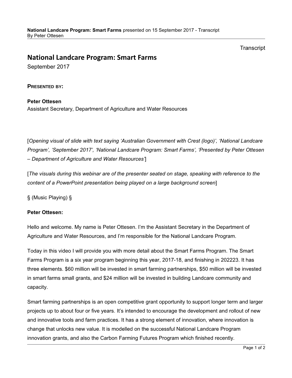 National Landcare Program: Smart Farms Transcript