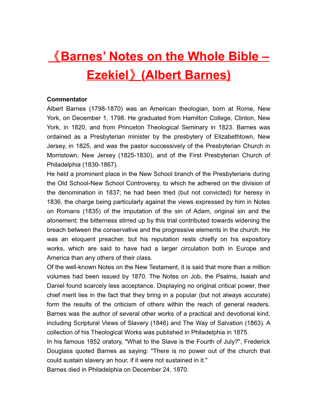 Barnes Notes on the Whole Bible Ezekiel (Albert Barnes)