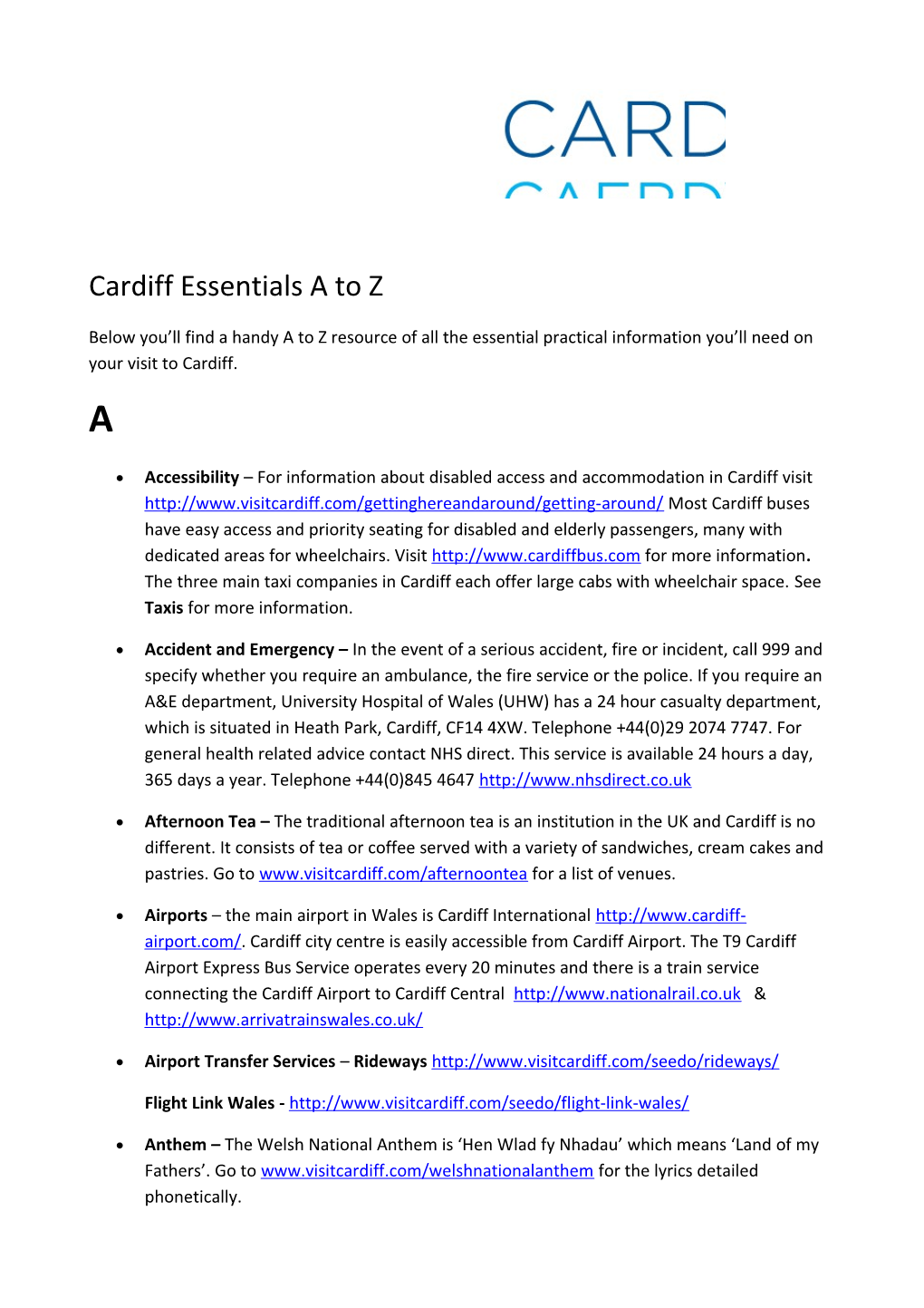 Cardiff Essentials a to Z