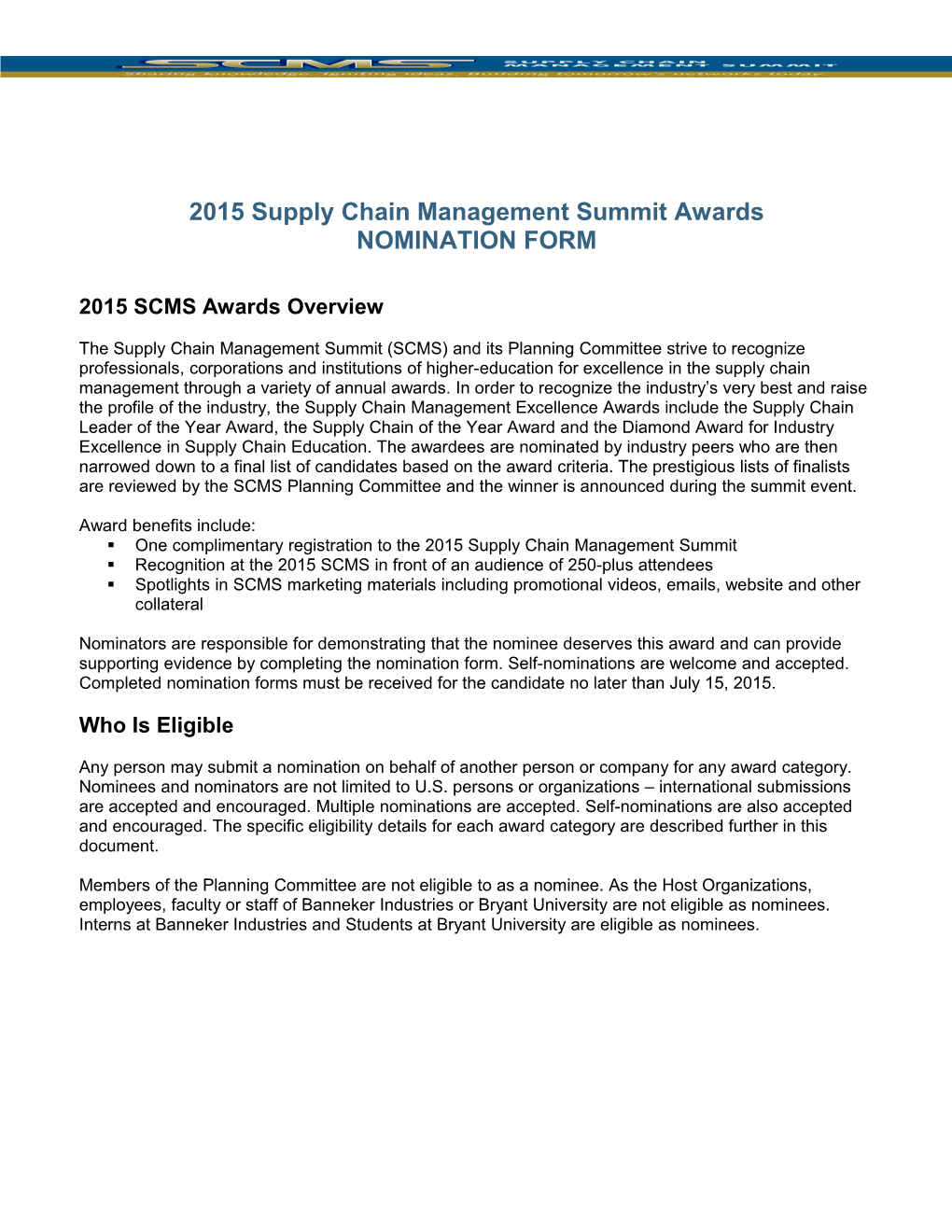 2015 Supply Chain Management Summit Awards