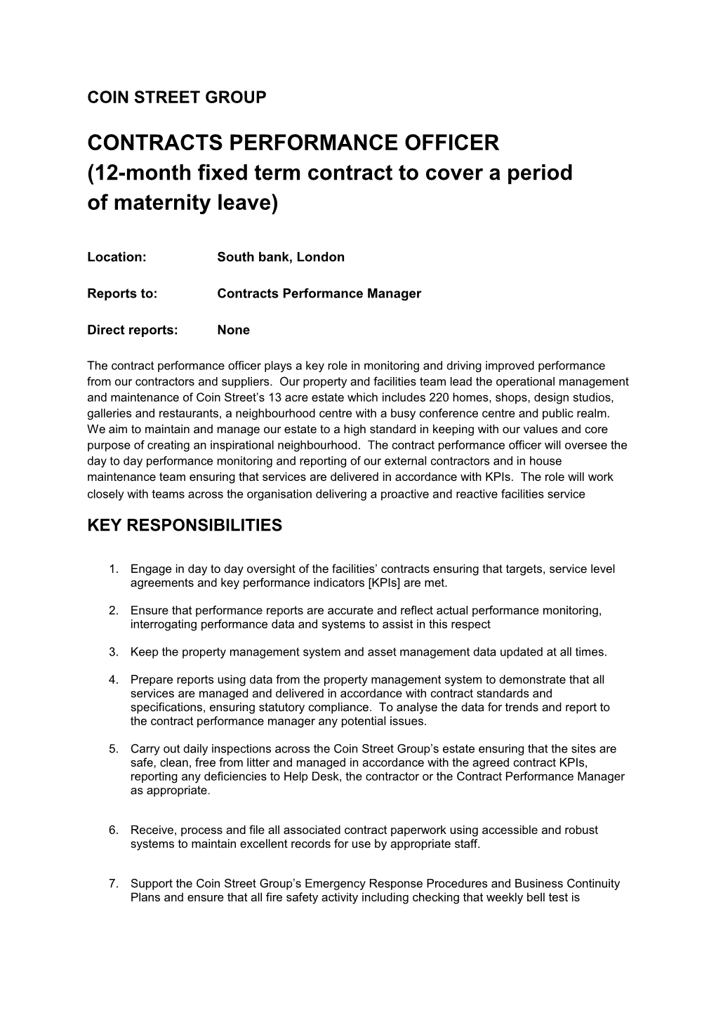 12-Month Fixed Term Contract to Cover a Period of Maternity Leave