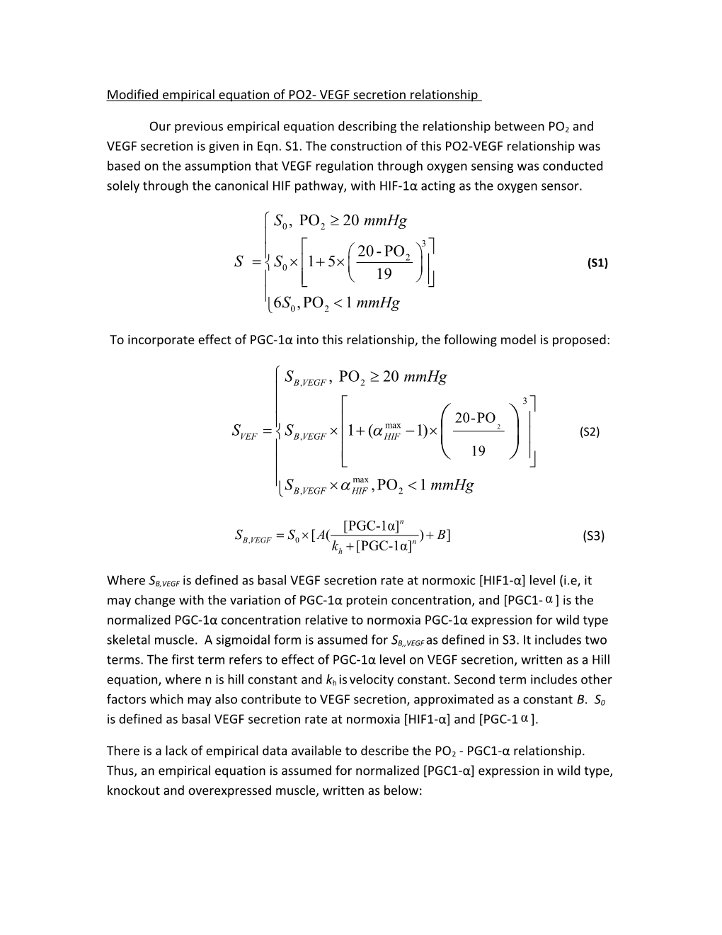 Modified Empirical Equation of PO2- VEGF Secretion Relationship