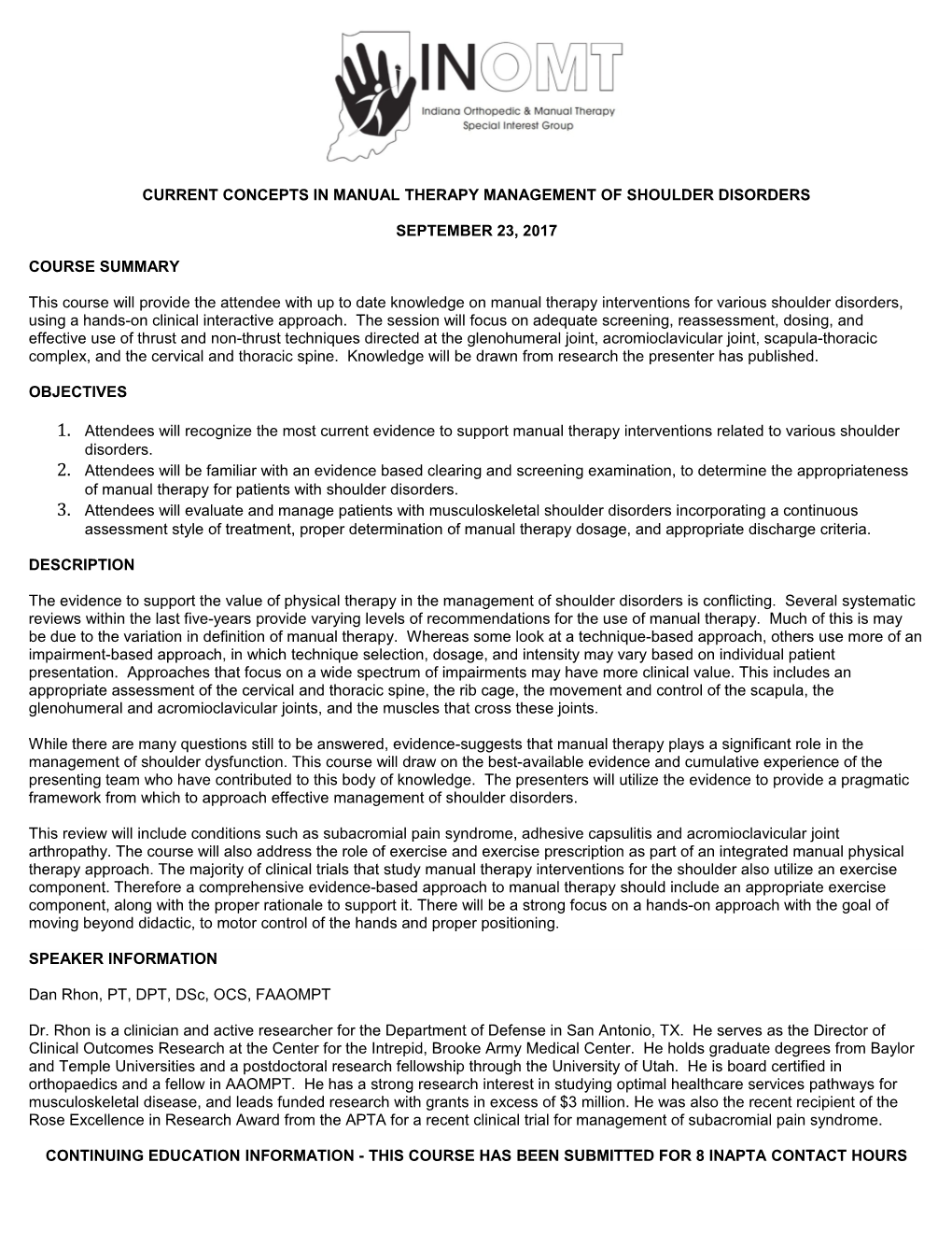 Current Concepts in Manual Therapy Management of Shoulder Disorders