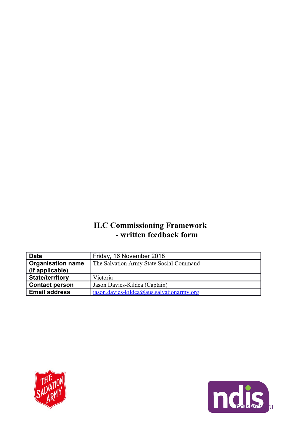 ILC Commissioning Framework - Written Feedback Form