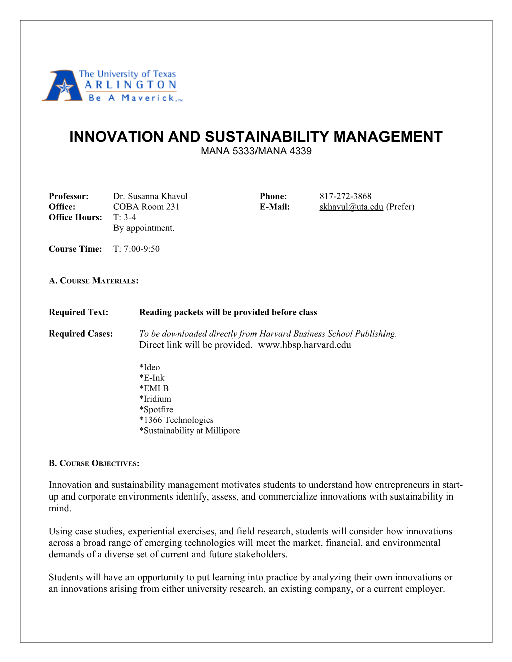 Innovation and Sustainability Management