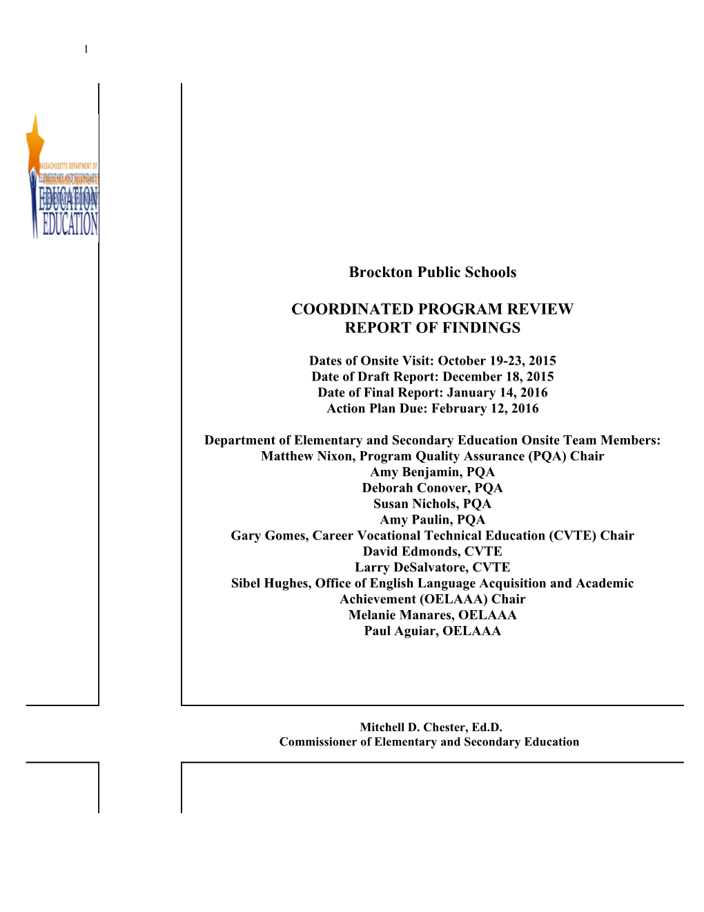 Brockton Public Schools CPR Final Report 2016