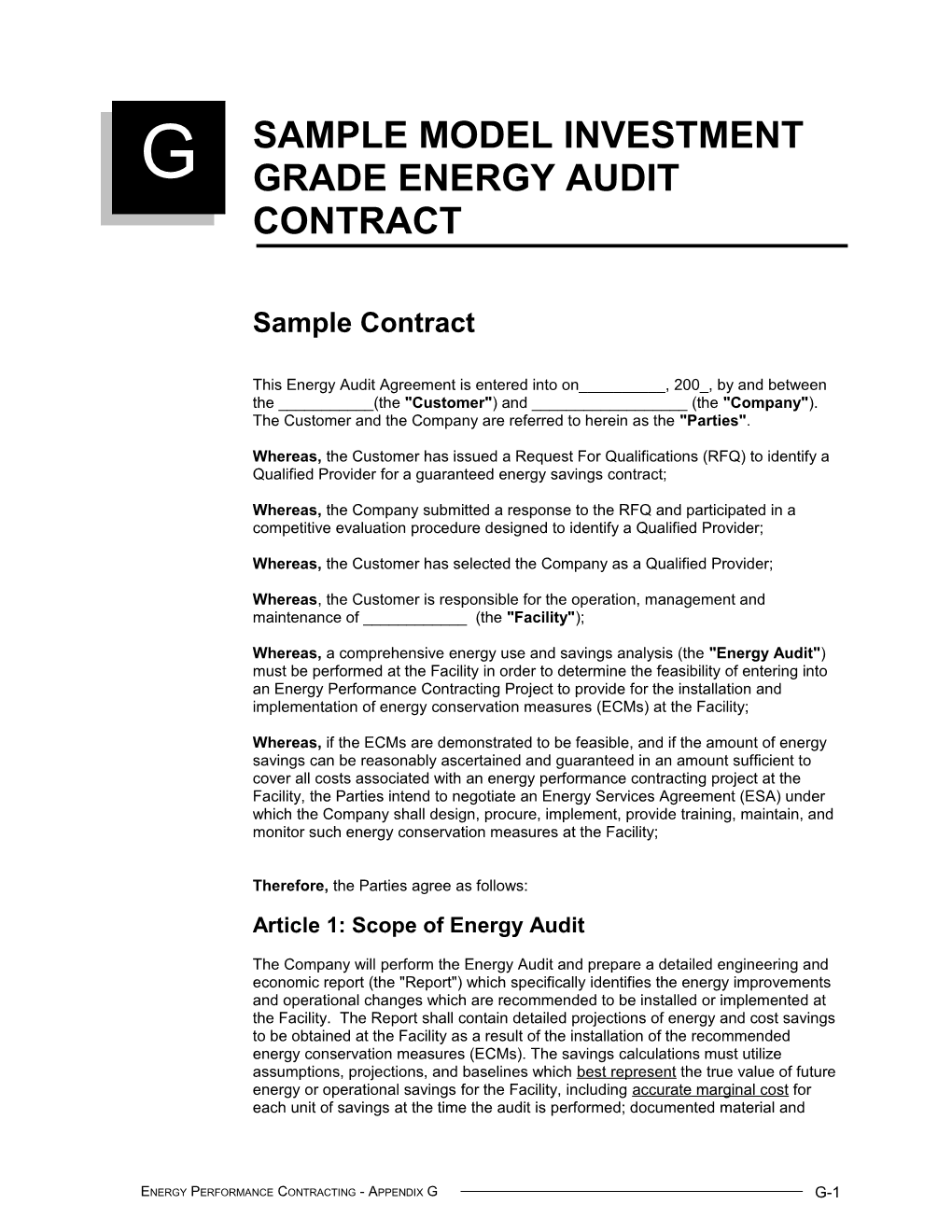 Appendix G Sample Energy Audit Contract