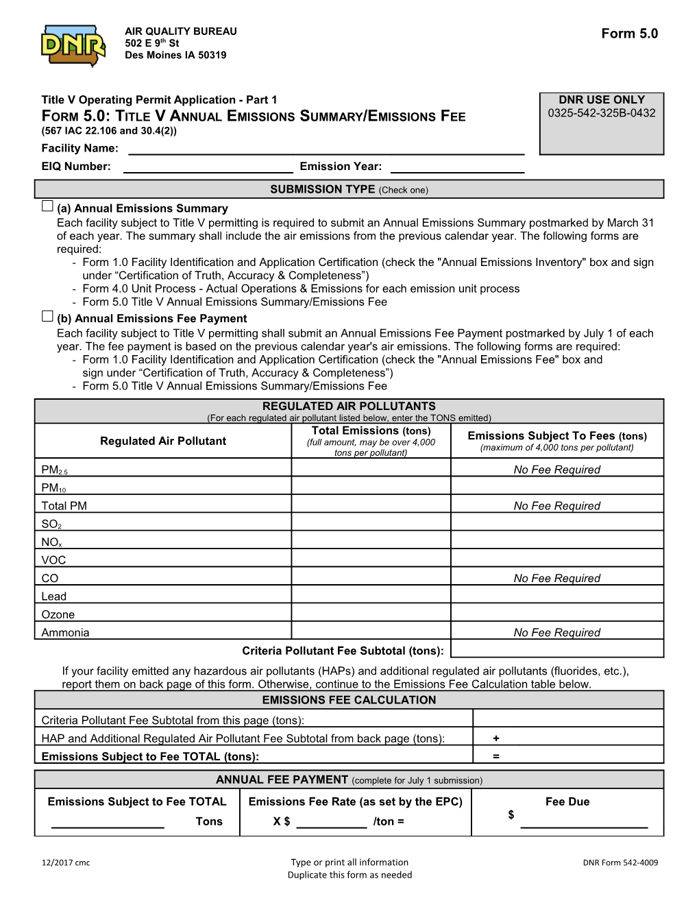 12/2017 Cmctype Or Print All Informationdnr Form 542-4009