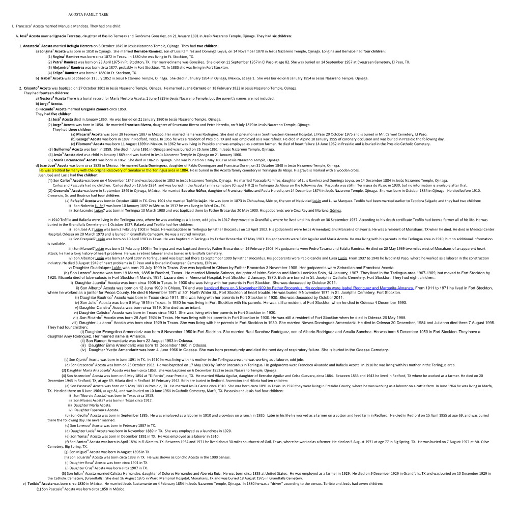 Acosta Family Tree