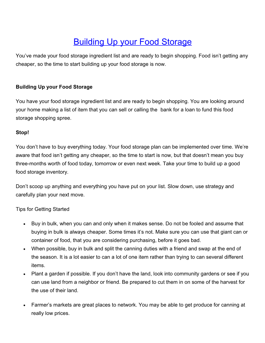 Building up Your Food Storage