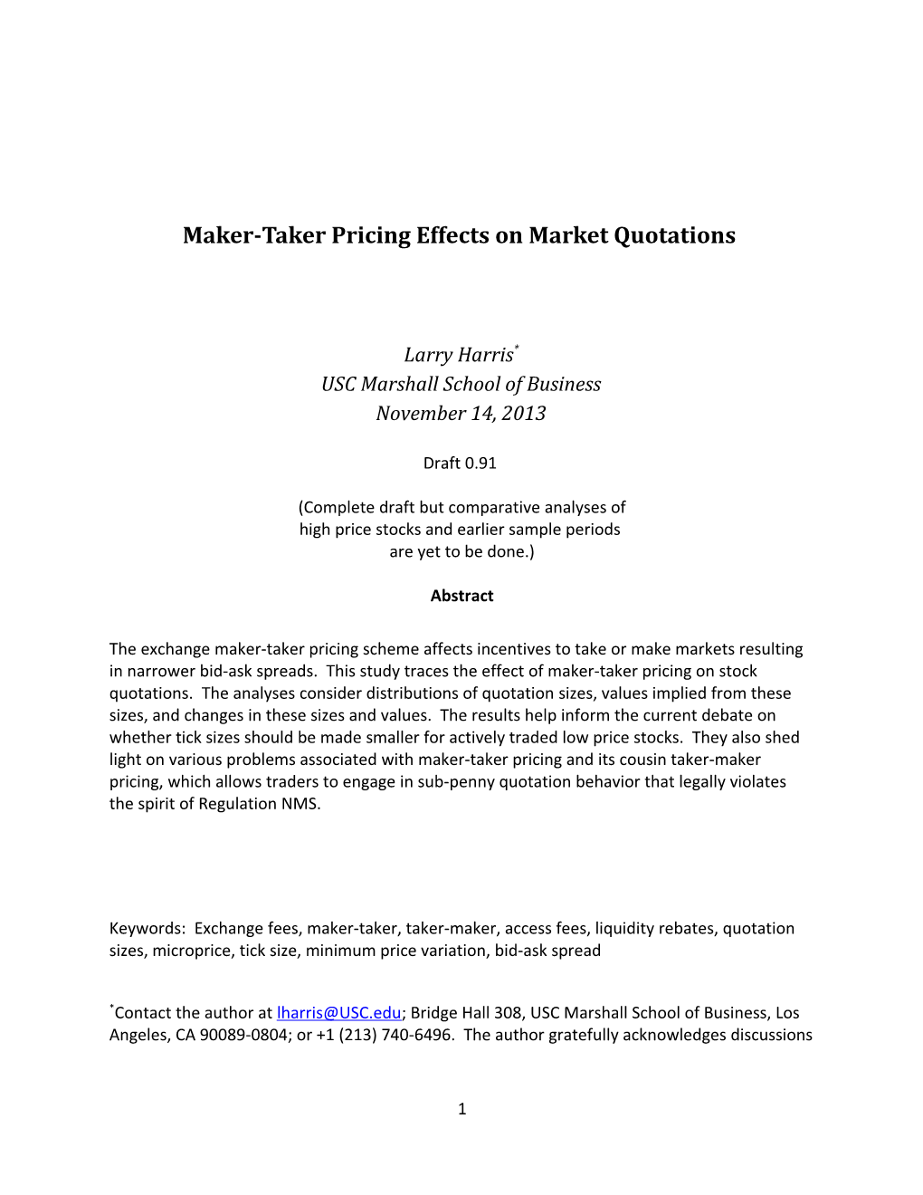 Maker-Taker Pricing Effects on Market Quotations