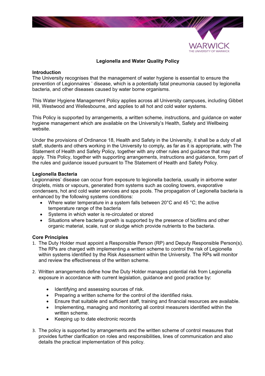 Legionella and Water Quality Policy