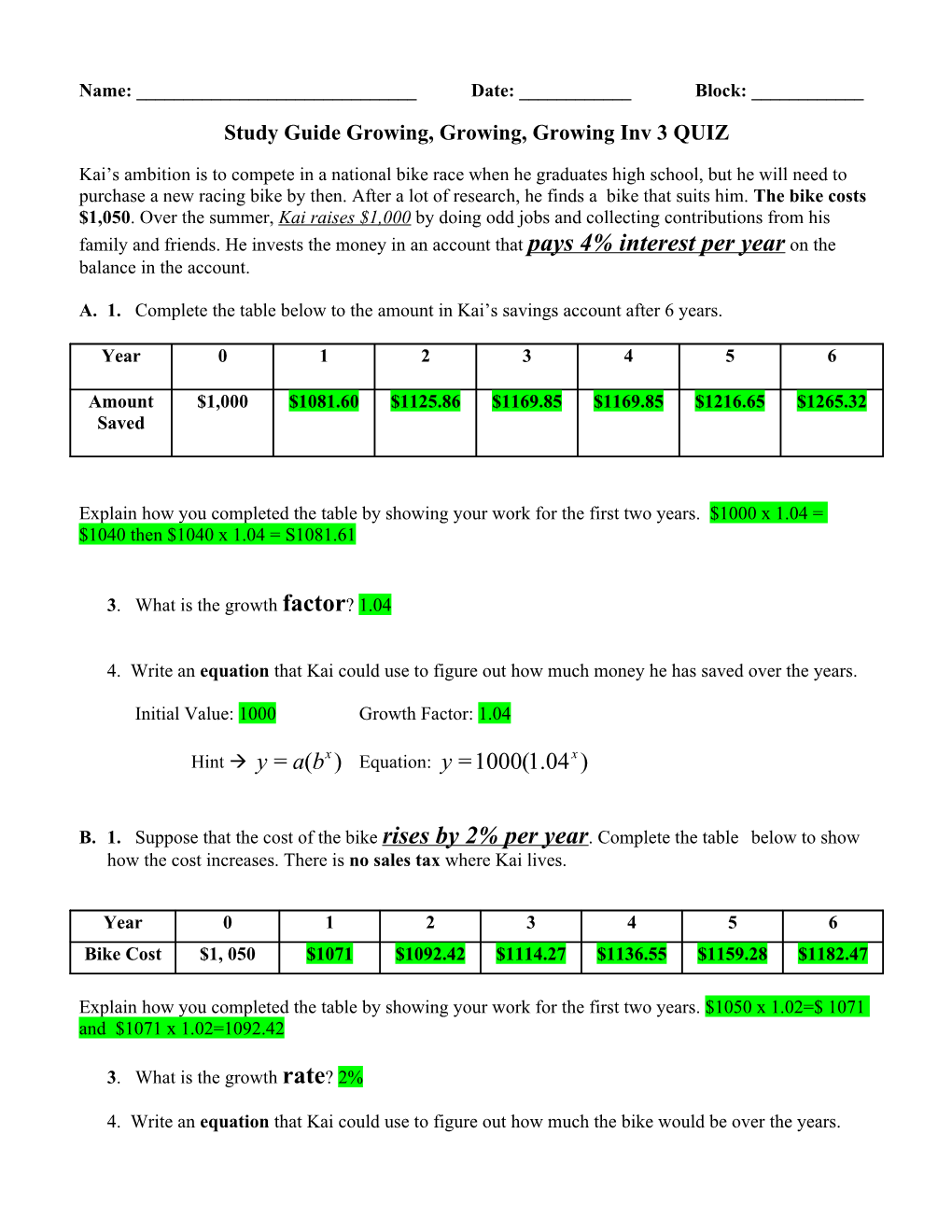 Study Guide Growing, Growing, Growing Inv 3 QUIZ