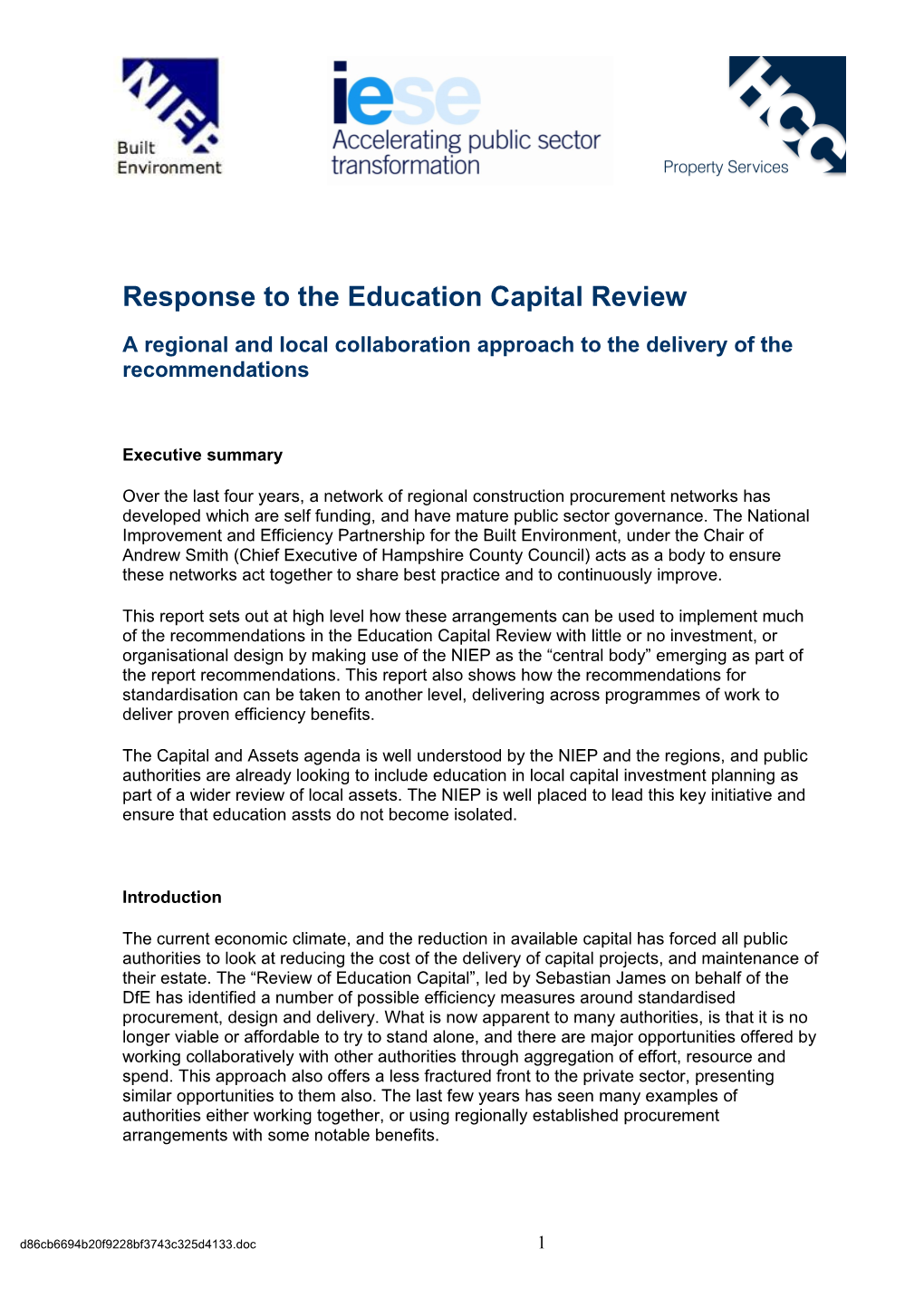 Response to the Education Capital Review