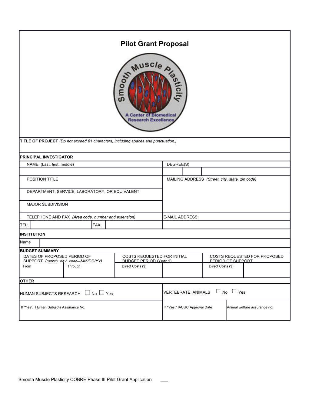 Smooth Muscle Plasticity COBRE Phase III Pilot Grant Application ___