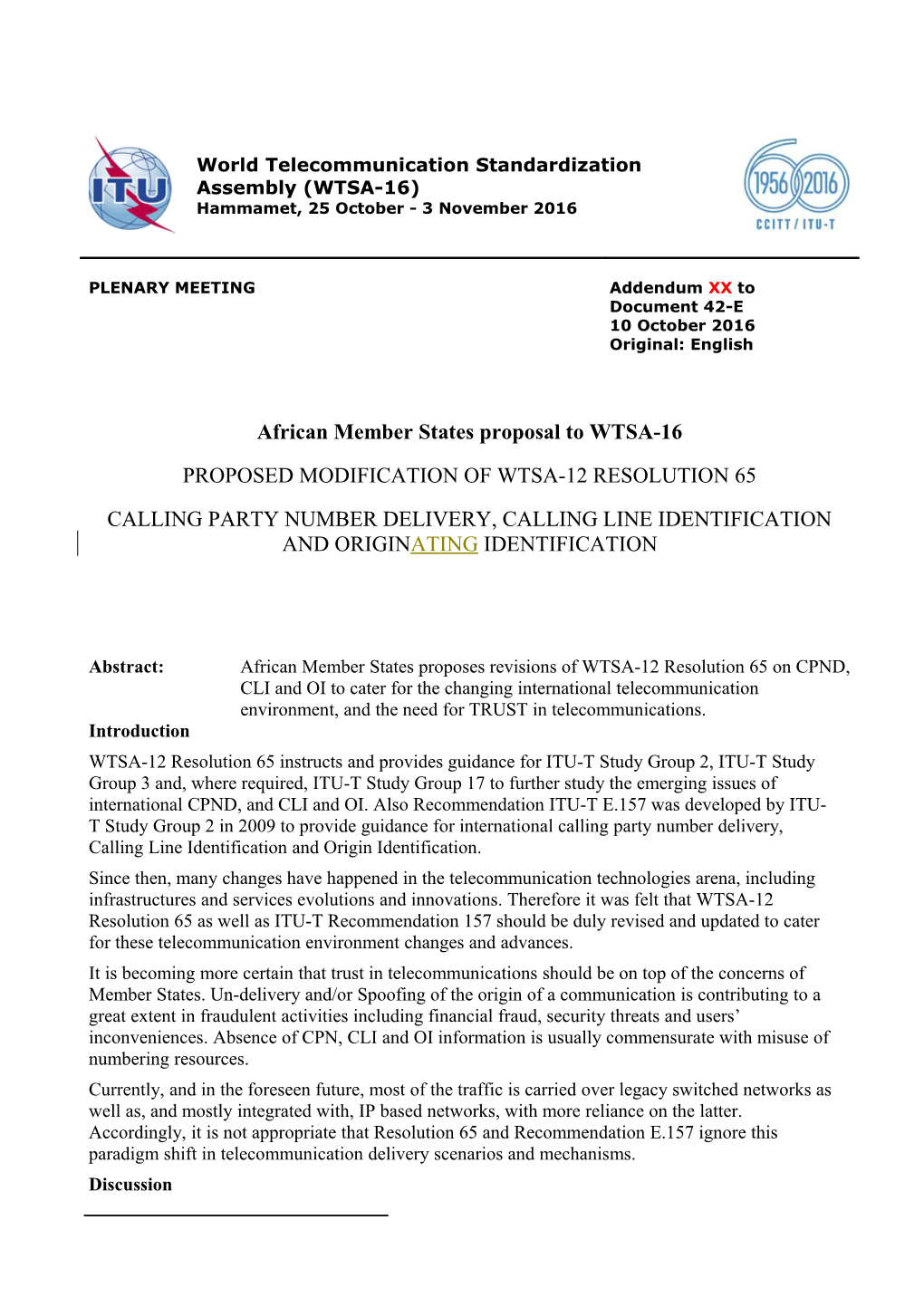 WTSA-12 Resolution 65 Instructs and Provides Guidance for ITU-T Study Group 2, ITU-T Study