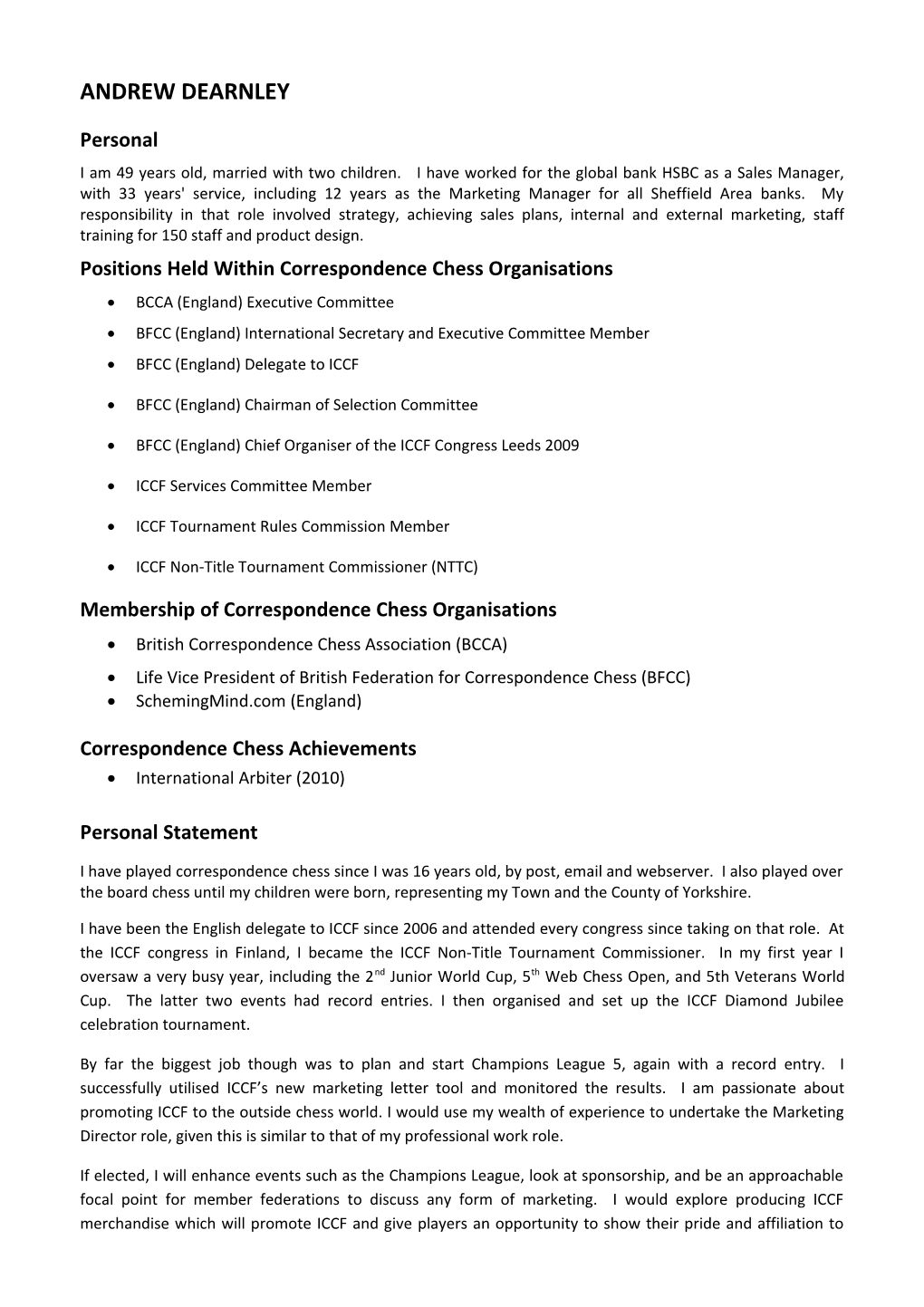 Positions Held Within Correspondence Chess Organisations