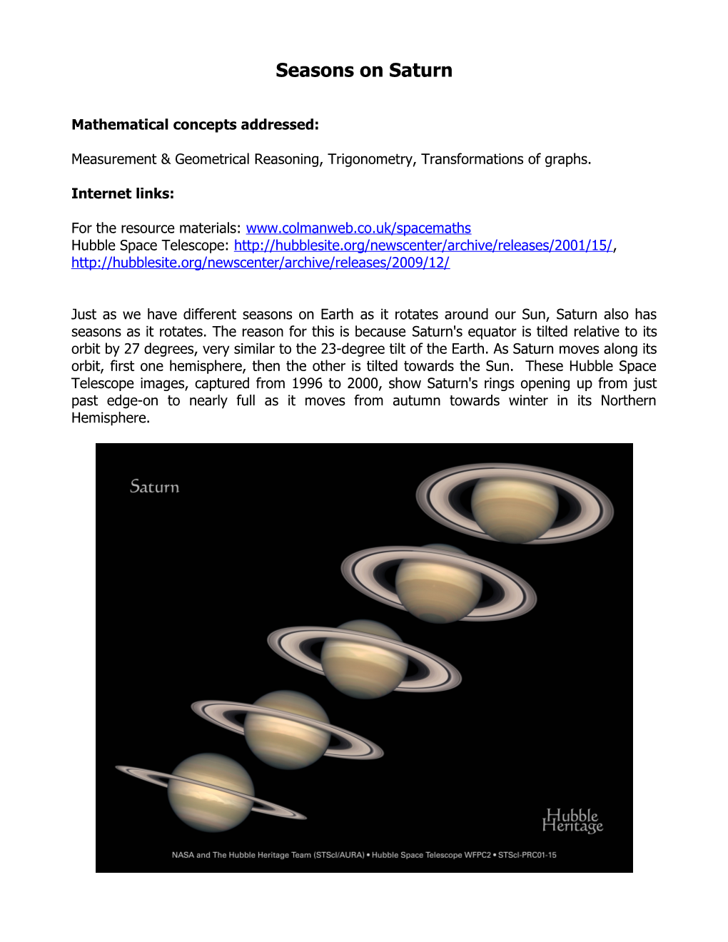 Seasons on Saturn