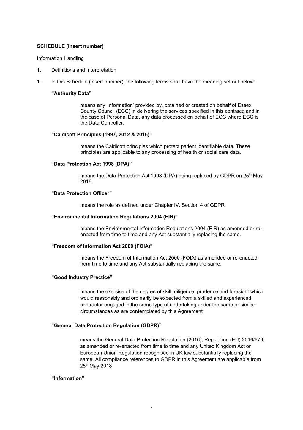 Information Handling Schedule