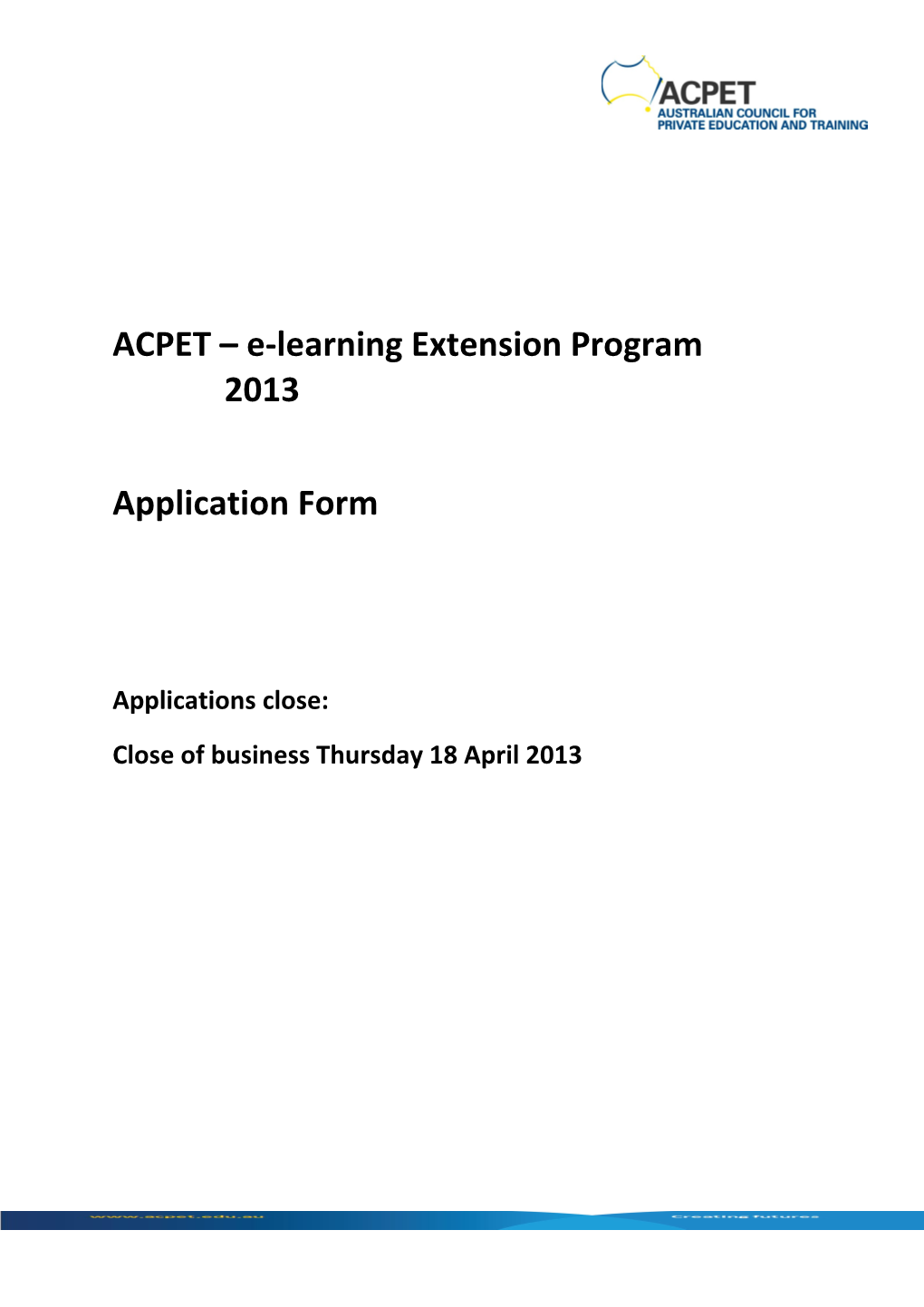 ACPET E-Learning Extension Program 2013