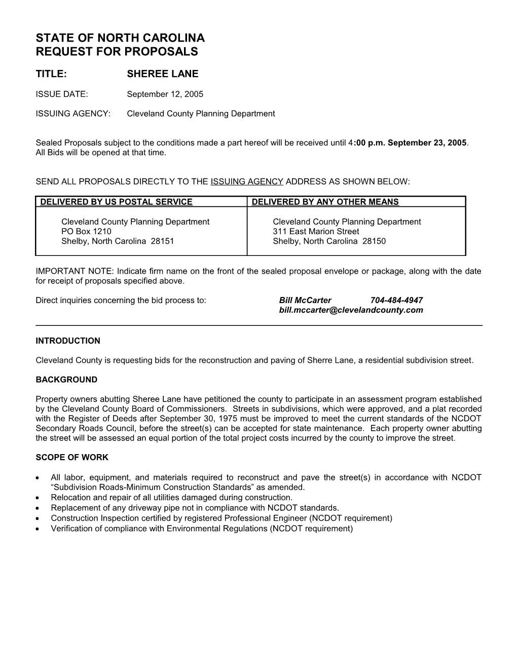 Agency RFP for Services - 9/4/2002