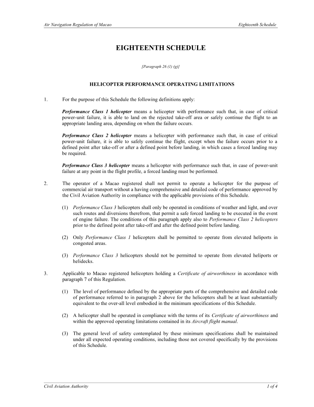 Air Navigation Regulation of Macaoeighteenth Schedule