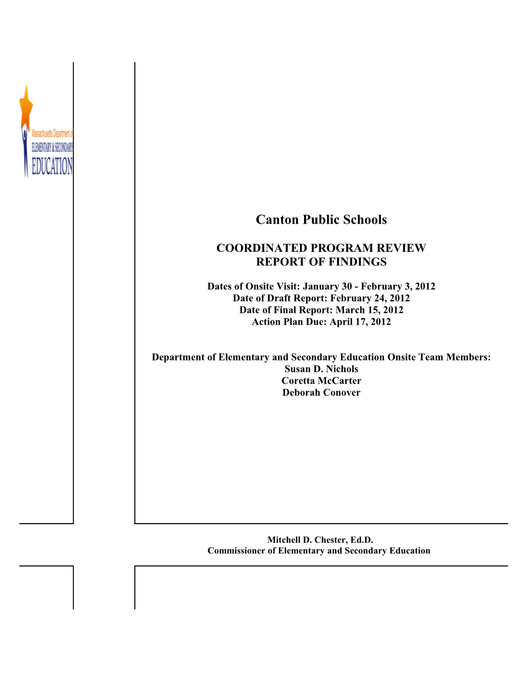 Canton Public Schools Final Report 2012