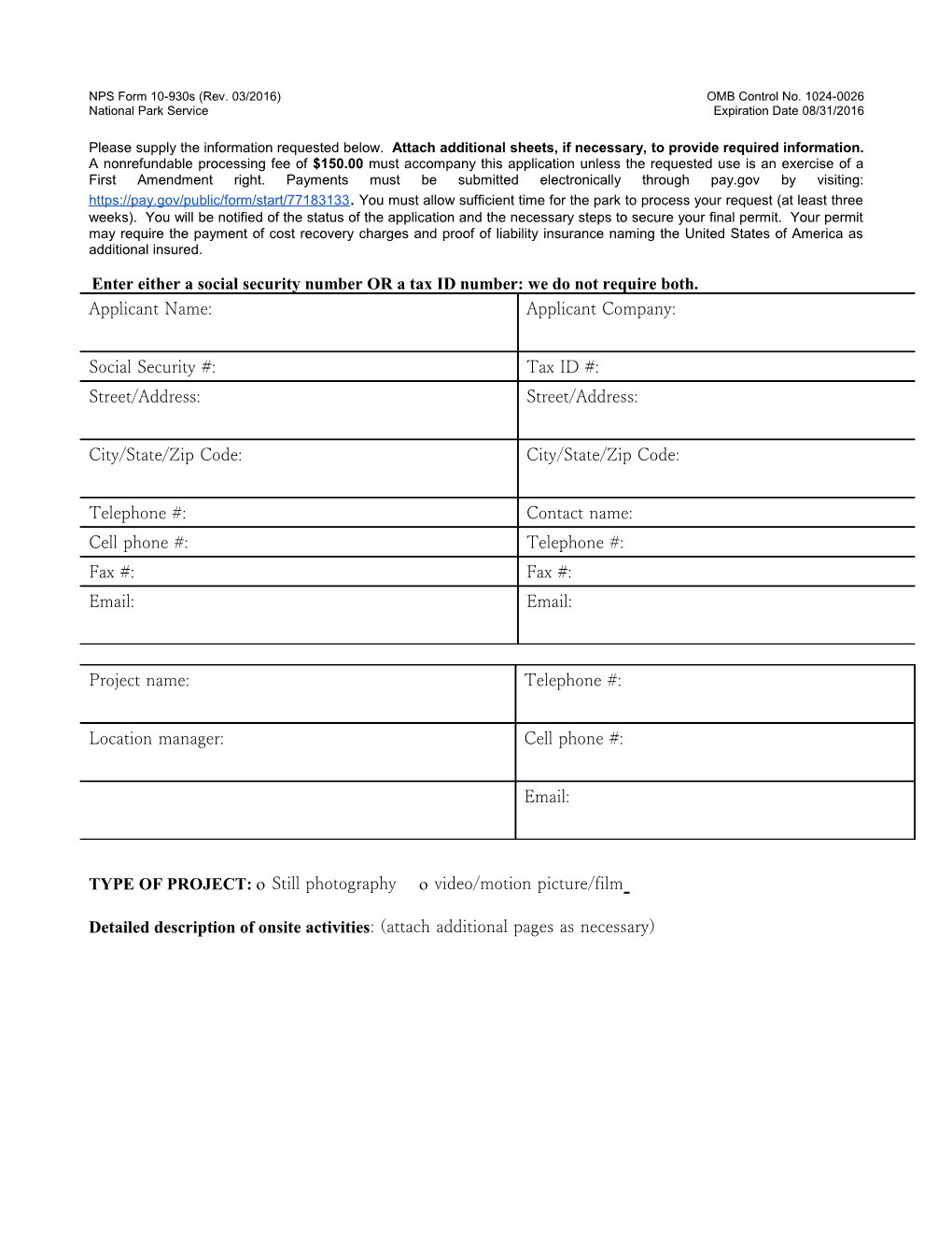 NPS Form 10-930S (Rev. 03/2016)OMB Control No. 1024-0026