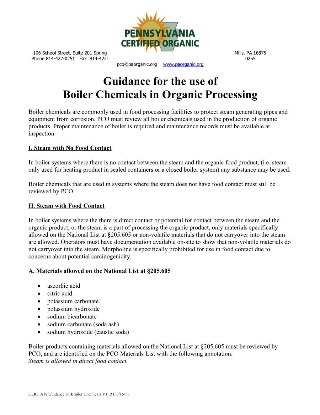 Boiler Chemicals Used in Organic Food Processing Systems