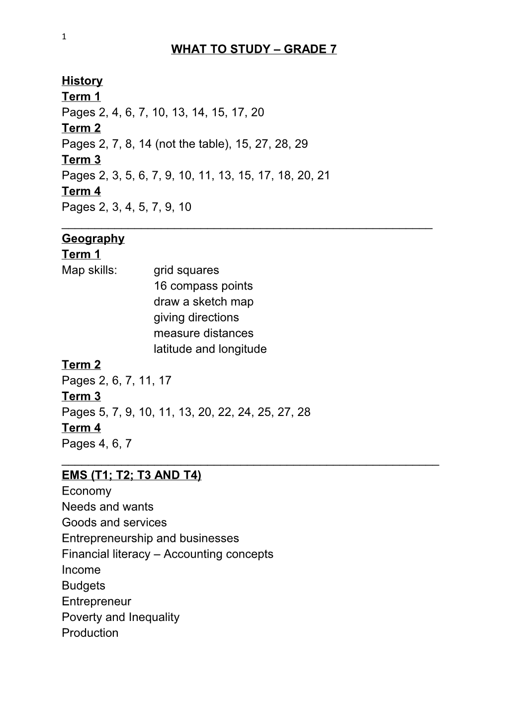 What to Study Grade 7