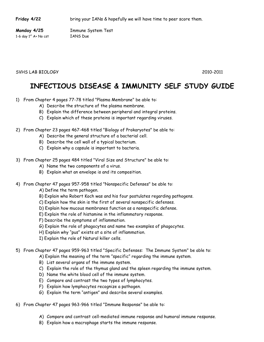 Infectious Disease and Immunity Study Guide