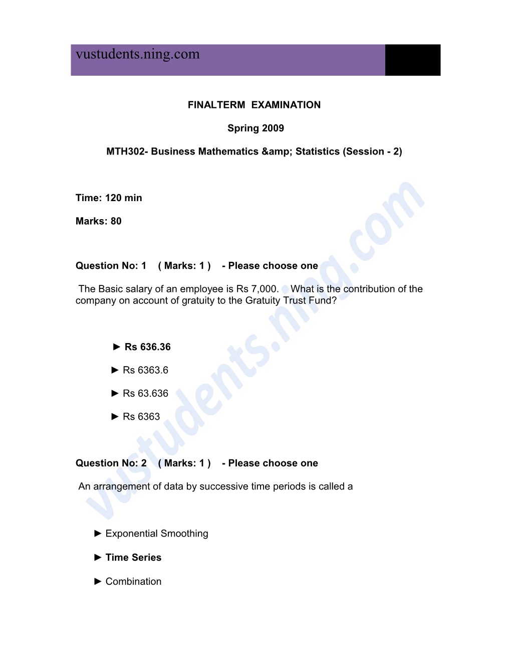 MTH302- Business Mathematics &amp; Statistics (Session - 2)