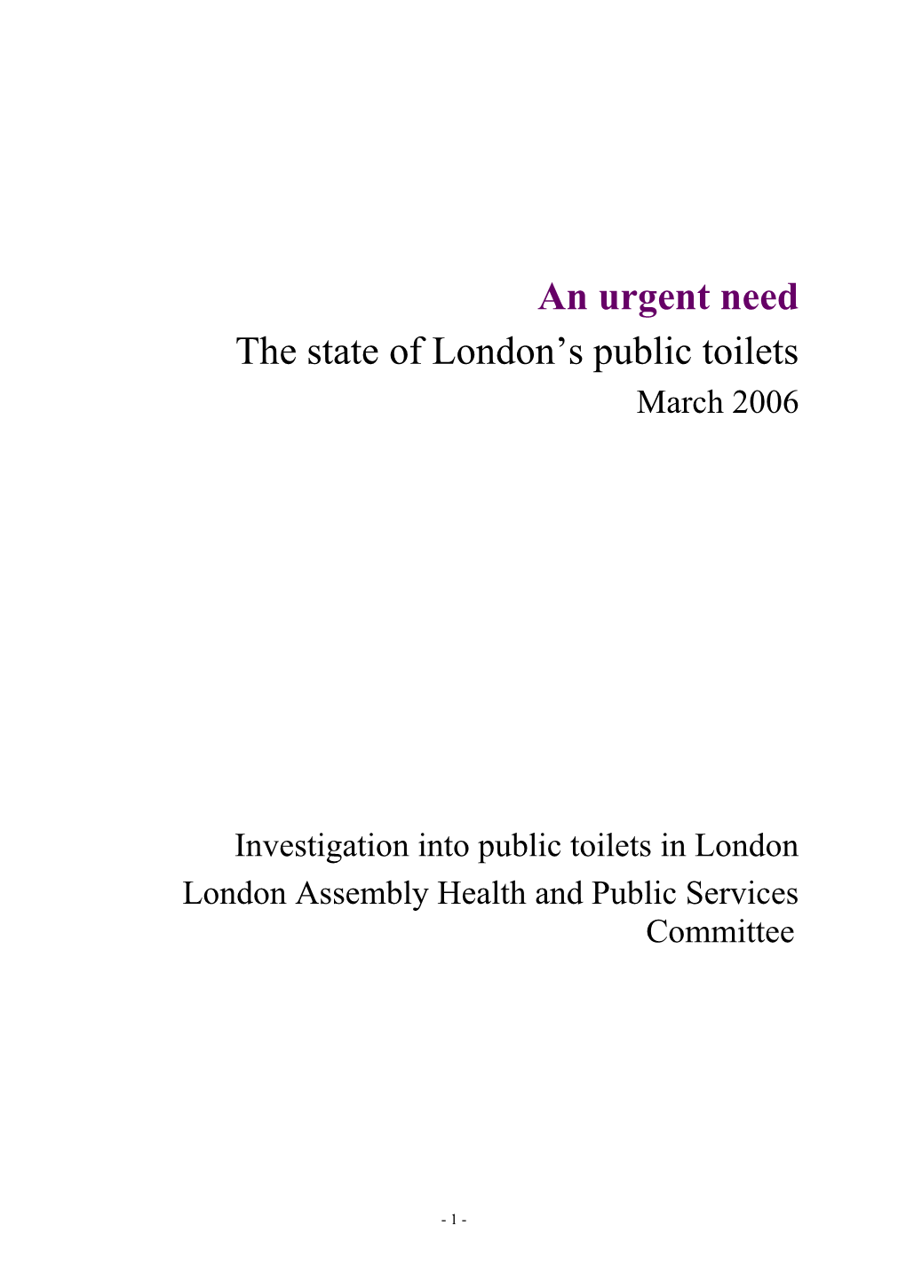 Investigation Into Public Toilets in London