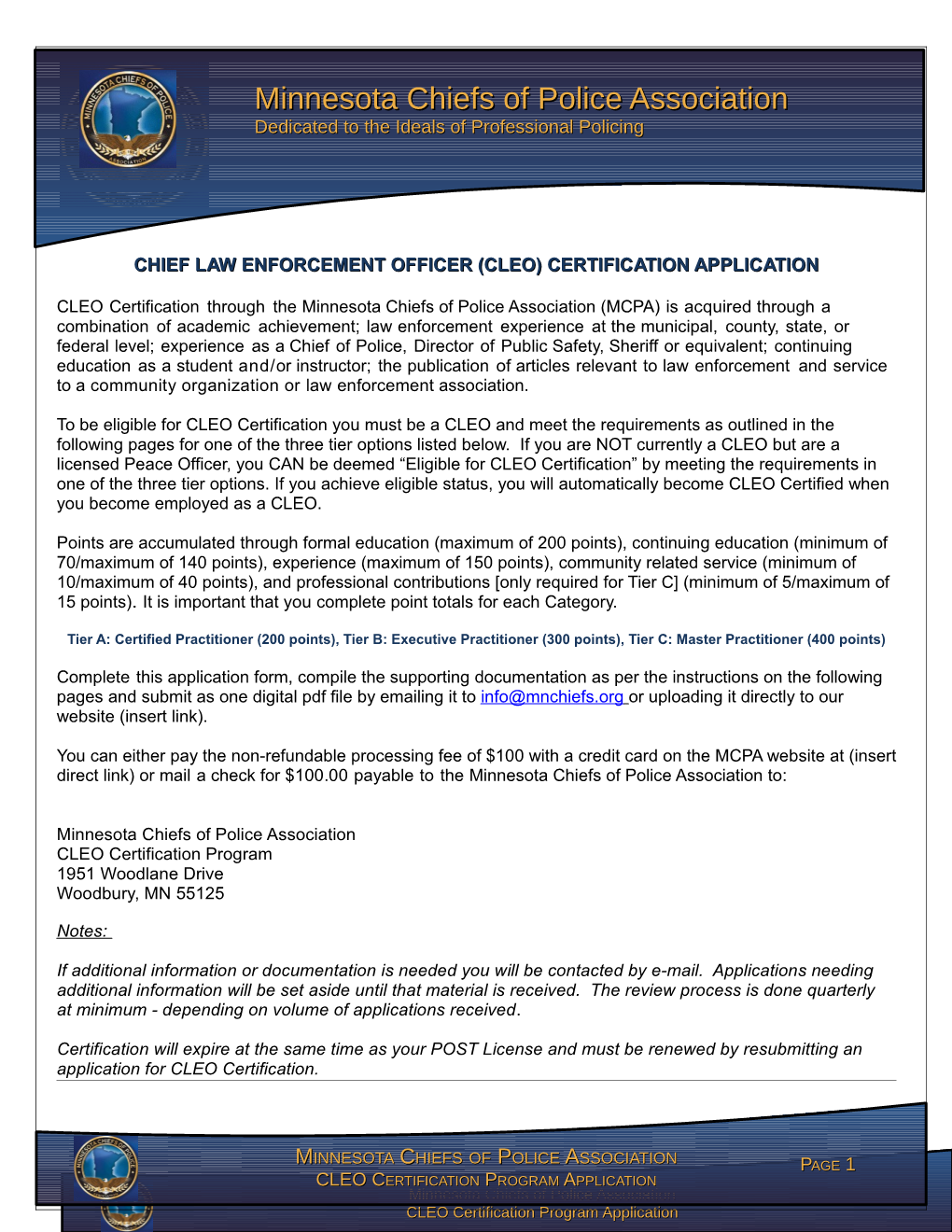 Chief Law Enforcement Officer (Cleo) Certification Application