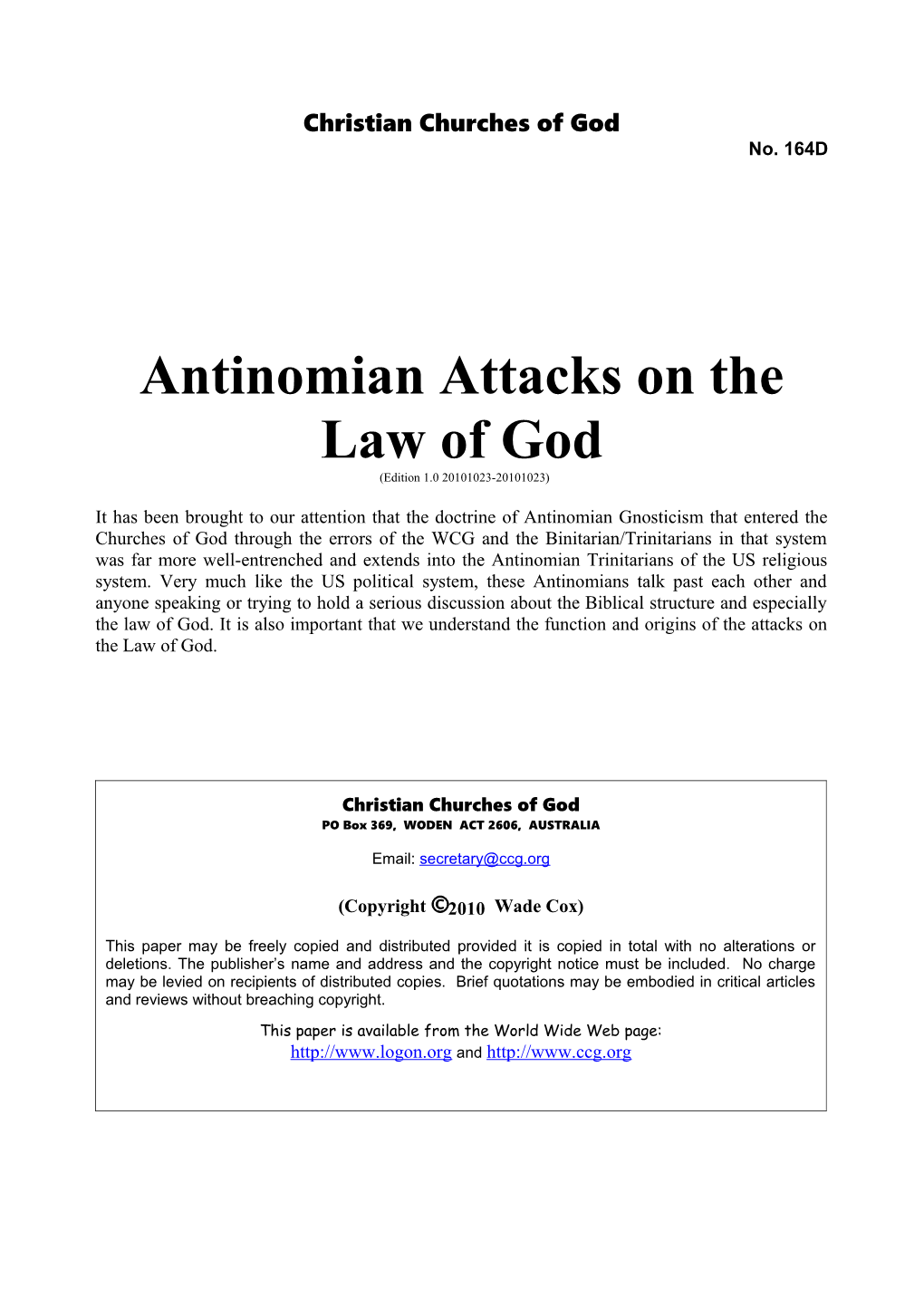 Antinomian Attacks on the Law of God (No. 164D)