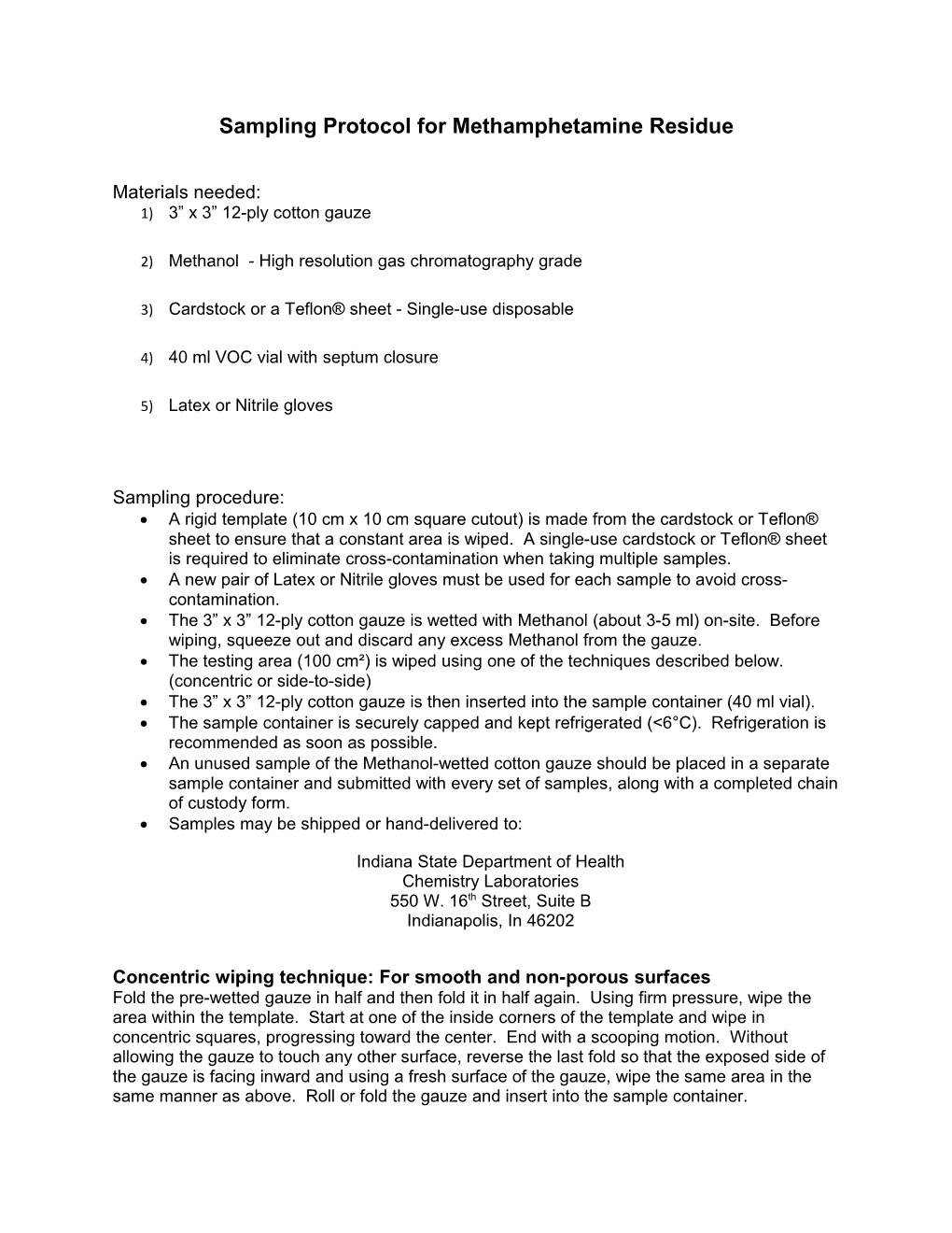 Sampling Protocol for Methamphetamine Residue