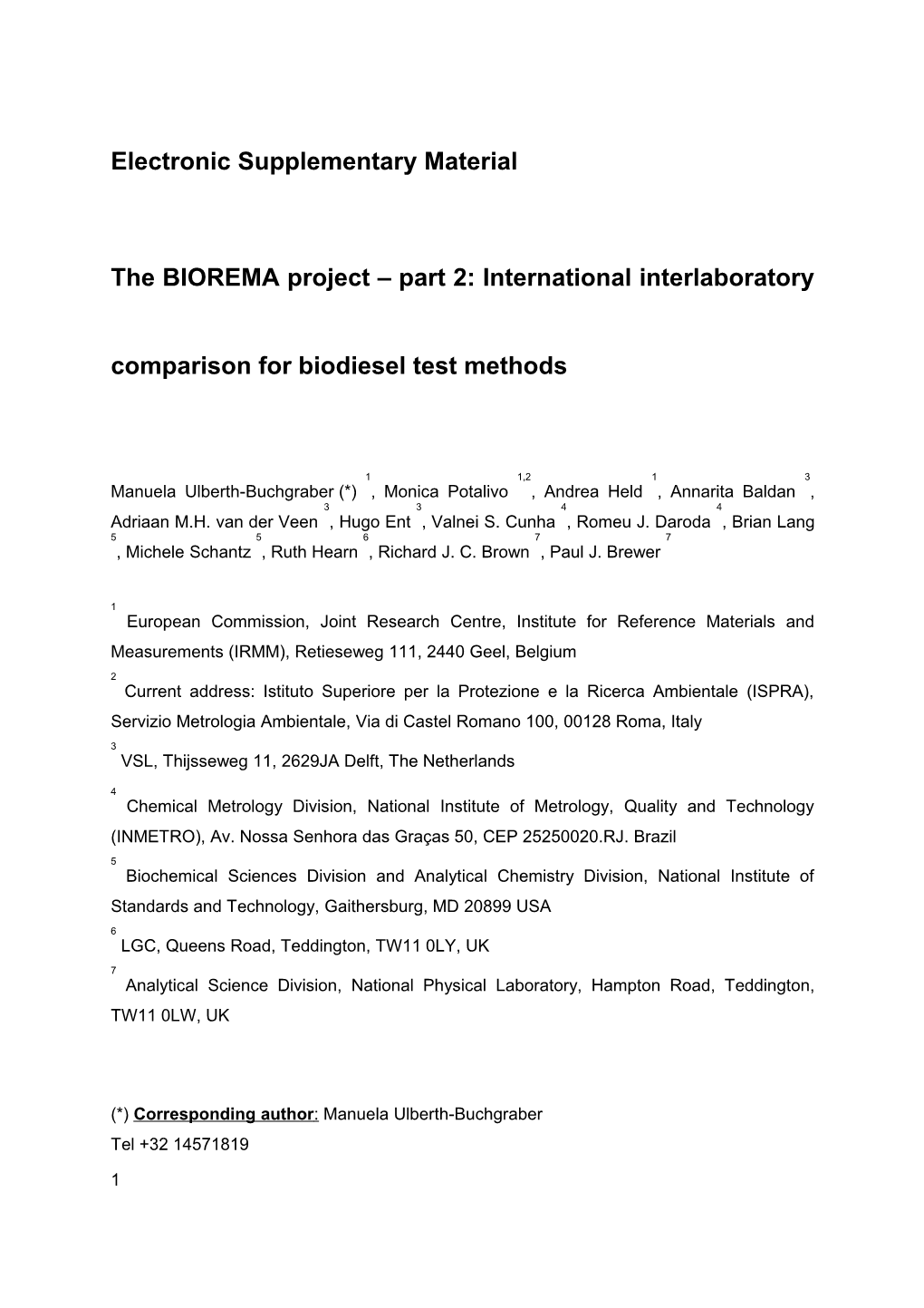 Interlaboratory Comparison for Biodiesel Test Methods