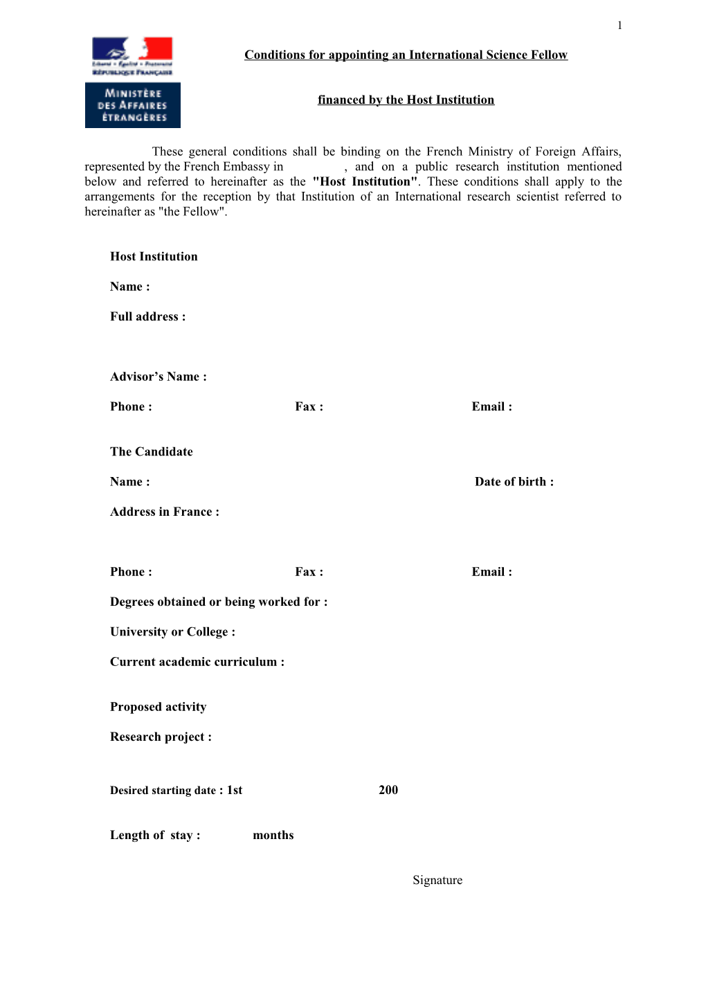 Conditions for Appointing an International Science Fellow