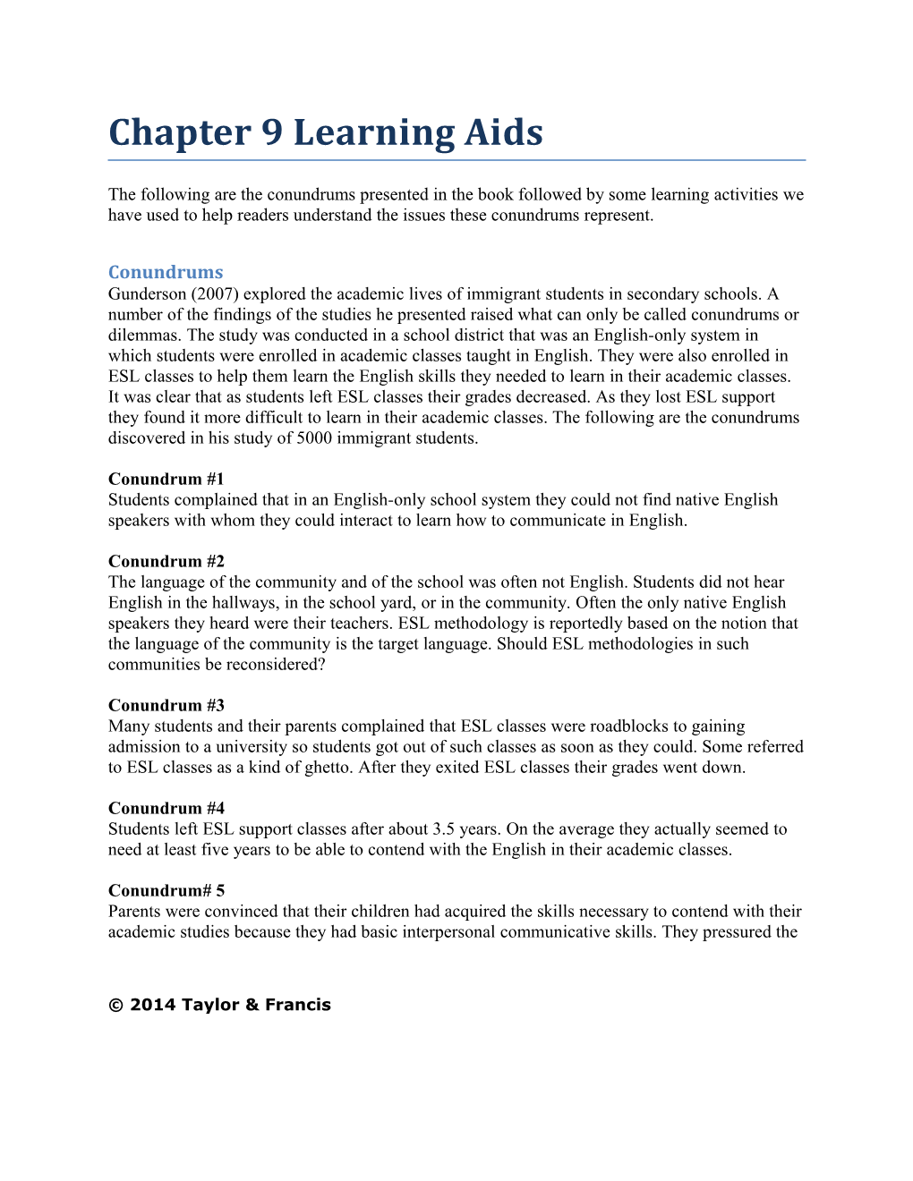 Chapter 9 Learning Aids