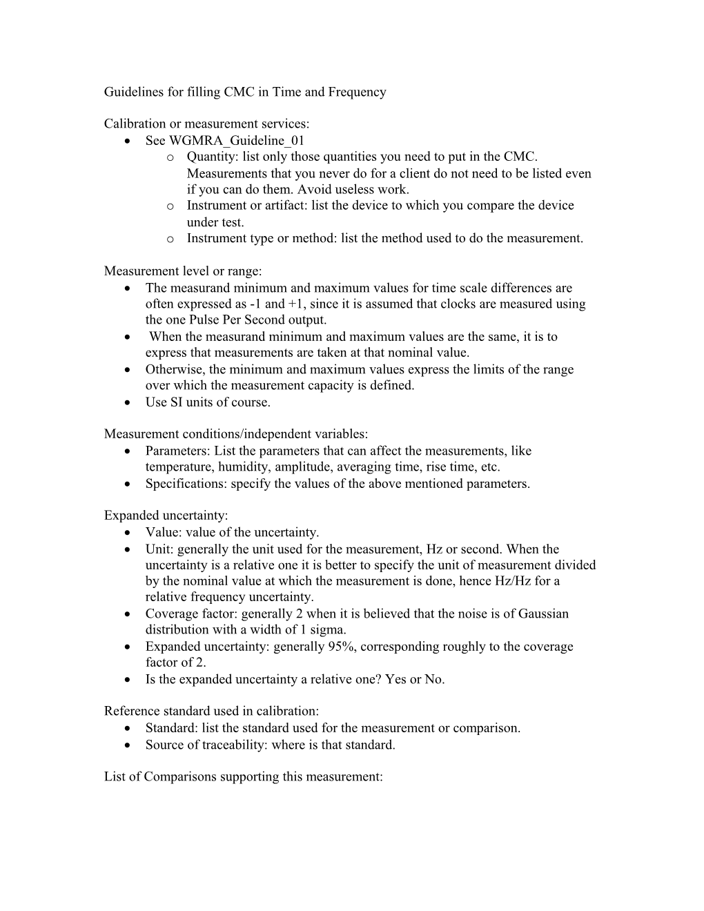 Guidelines for Filling CMC in Time and Frequency