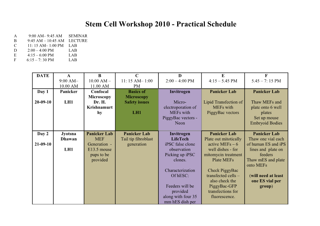 Stem Cell Workshop 2006- Speaker Schedule